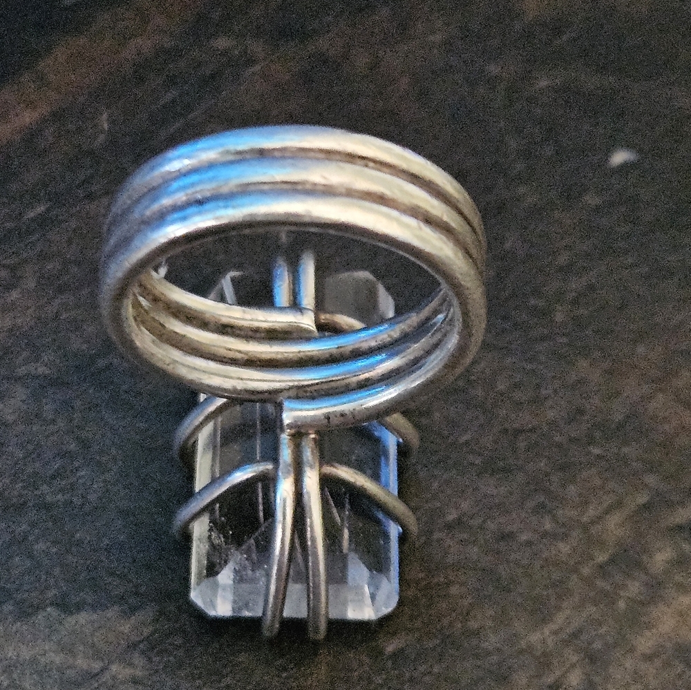Vintage Huge Rutilated White Quartz Sterling Silver Ring - Picture 5 of 14